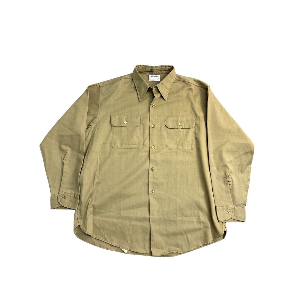 Big Yank Vintage Mens XL Khaki Tan Work Shirt Union Made Permanent Press 10595